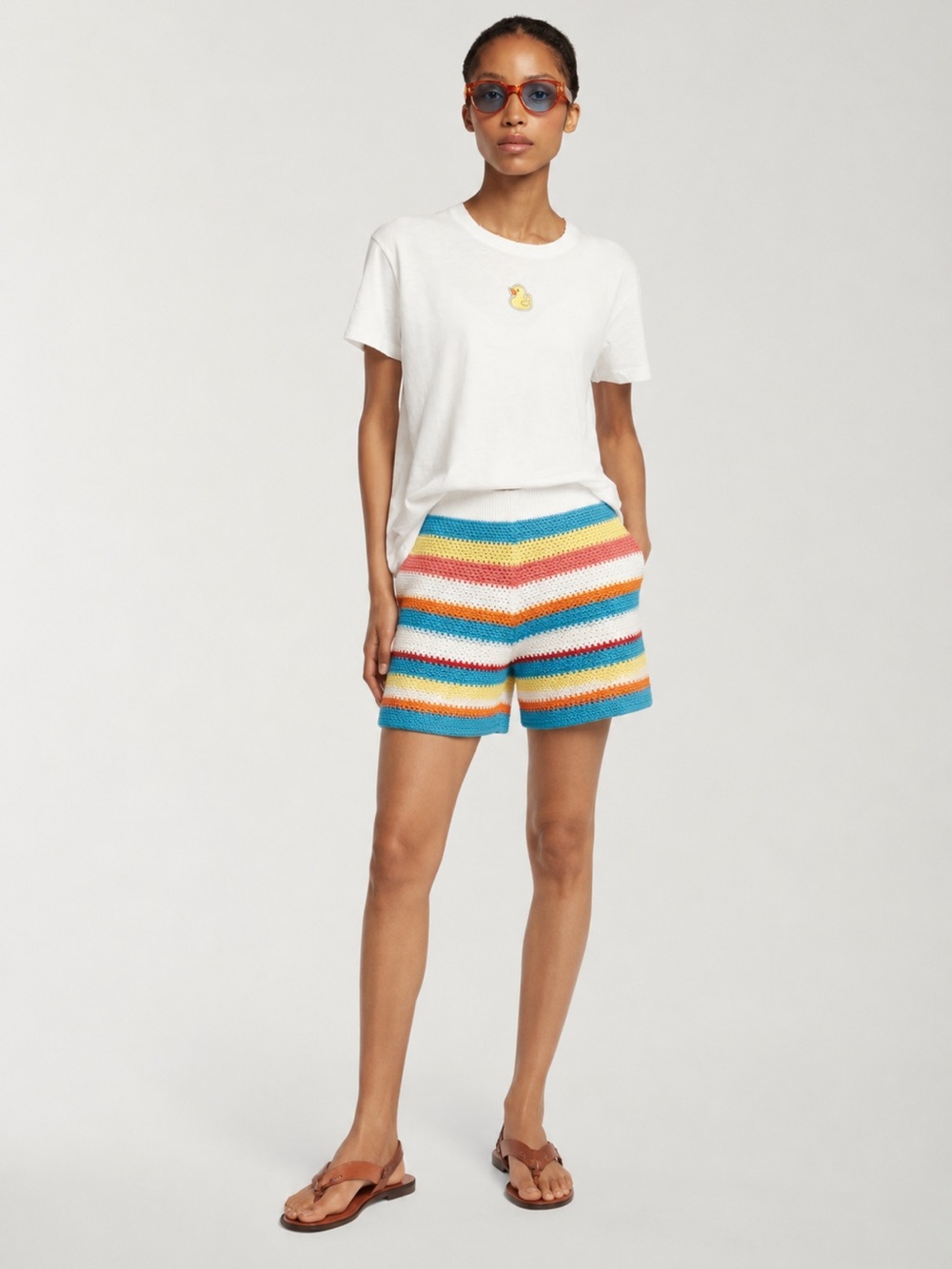 Mira Mikati Rainbow Hand Crochet knit Bermuda Shorts size